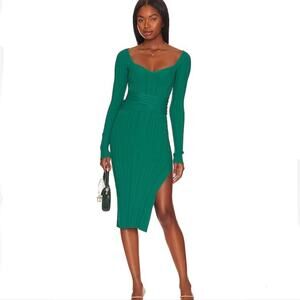 L'Academie Pabla V Neck Midi Dress in Green XS